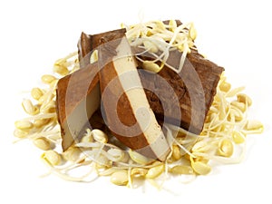 Smoked Tofu with Soy Beans on white Background - Isolated