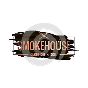 smokehouse watercolor grill logo design on black