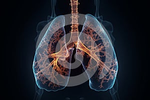 Smoker\'s lungs depicted in 3D illustration, dark background, medical concept