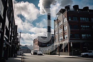 smokestack belching out black smoke in the factory district