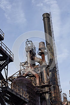 Smokestack and blast furnace, steel industry complex, industrial textures