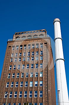 Smokestack and brick building