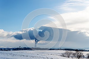 Smokestack pollutions in sky