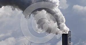 Smokestack of Sugar  Refinery with Water Vapour, Near Caen in Normandy, Real Time 4K