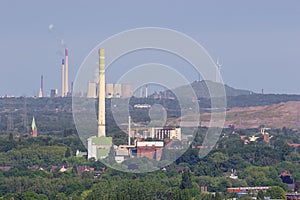 Smokestacks and cooling towers in the Ruhr area