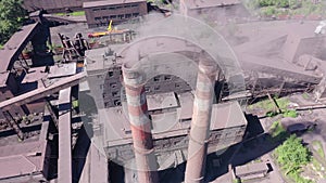 Smokestacks of an sinter factory. View from above