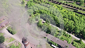 Smokestacks of an sinter factory. View from above