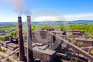 Smokestacks of an sinter factory. View from above