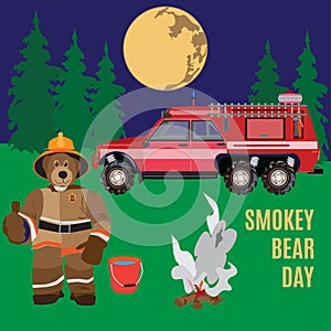 Smokey Bear Day vector flat poster