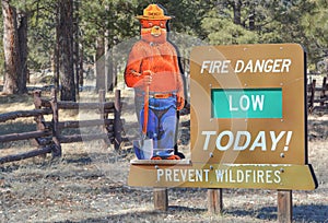Smokey the Bear fire danger sign, prevent wildfires. Sitgreaves National Forest, Arizona USA