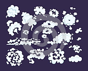 Smoking cartoon steam clouds, smoke from cigarettes, fire, fog,