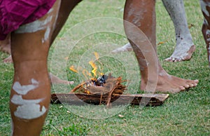 A `smoking ceremony` among Indigenous Australians that involves burning plants to produce smoke. photo
