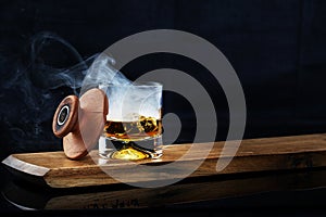 Smoking Cocktail with Chimney on Wood Board