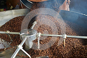 Smoking Coffee Beans Roasting in Machine