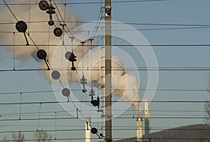 Smoking factory chimney or smokestack