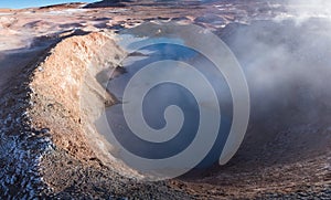 Smoking fumaroles in geothermal area