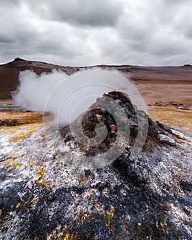 Smoking fumaroles on Hverarond valley