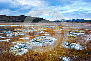 Smoking fumaroles on Hverarond valley