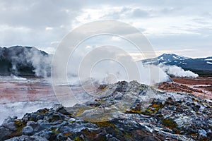 Smoking fumaroles on Hverarond valley