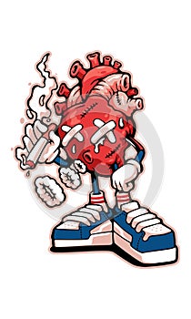smoking heart cartoon character.