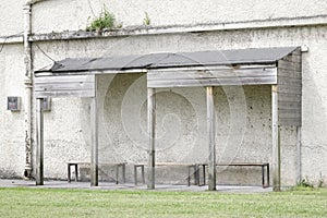 Smoking hut wooden shelter for smokers at work place for employees