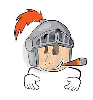 Smoking knight head cartoon