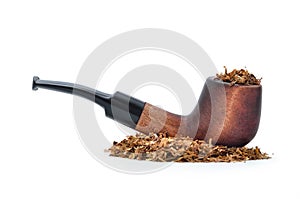 Smoking pipe and tobacco isolated on white background