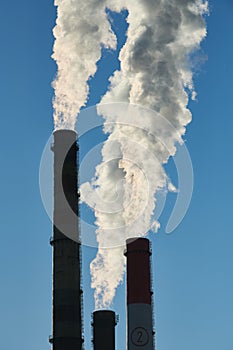 Smoking pipes or chimneys of power plant or electropower station. Air pollution