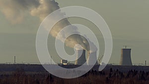 Smoking pipes of a thermal power plant timelapse video