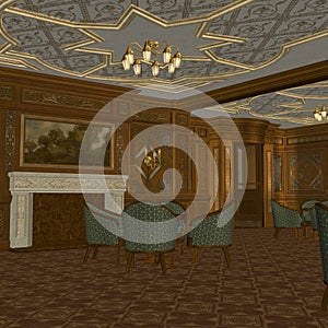 Smoking Room On A Old Luxury Ship