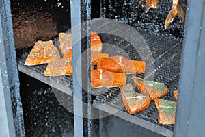 Smoking salmon fillets