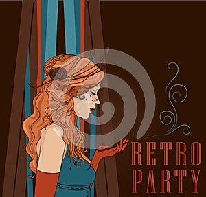 Smoking woman in retro style on Chicago party poster