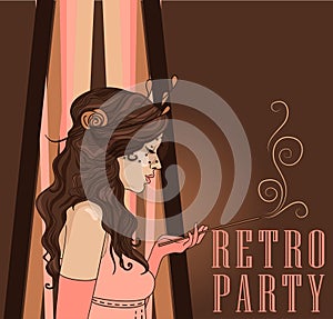 Smoking woman in retro style on Chicago party poster