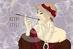 Smoking woman in retro style on Chicago party poster