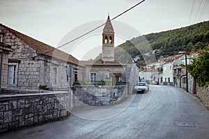 Smokvica town on Korcula island areal view, Croatia photo