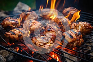 Smoky Chicken meat on grill. Generate Ai