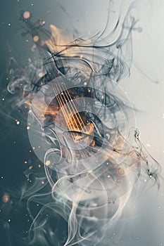 Smoky Melody: Violin Enveloped in Whisps, Smoke and Fire Violin, A Violin in Smoky Swirls