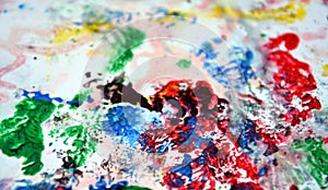 Smoky mix blue green pink yellow red white gray abstract wet paint background. Painting spots.