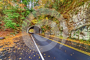 Smoky Mountain Tunnel On Autumn Morning