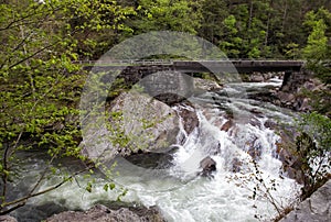 Smoky Mountain Waterfall under bridge