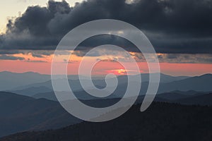 Smoky Mountains ridge at cloudy sunset