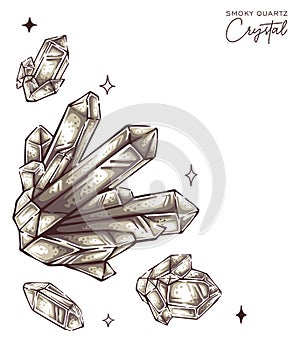 Smoky quartz crystal vector element drawing brown gemstone design