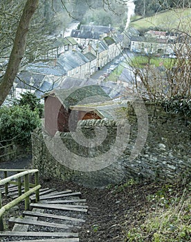 Smoky village scene by the River Swale at Richmond