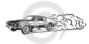 Smoky wheel. Illustration of a drift sports car