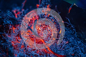 Smoldering ashes in the fire