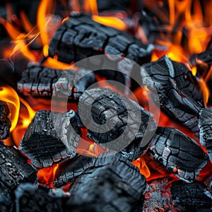 Smoldering Barbecue Charcoal Texture Background, Hot Fire Charcoal Banner, Burn Wood Grill Flame