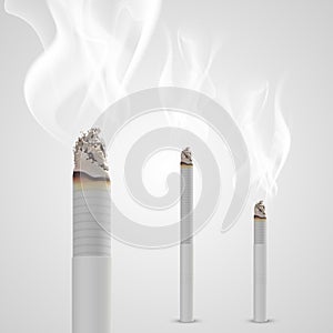 Smoldering cigarette with a smoke. Vector
