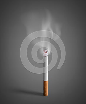 Smoldering cigarette with a smoke