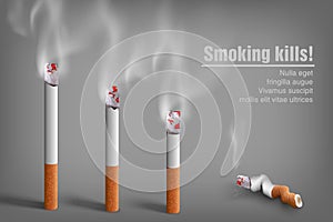 Smoldering cigarette with a smoke