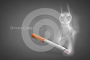 Smoldering cigarette with a smoke photo